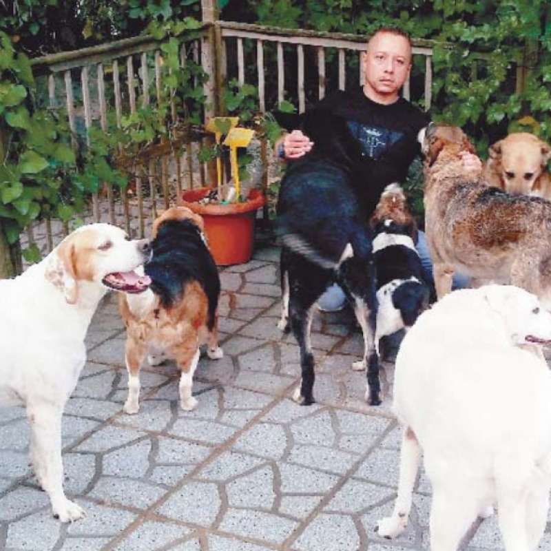 Ignazio Li Vigni con i cani di cui si prende cura dopo la morte del collega Biagio Paternostro
