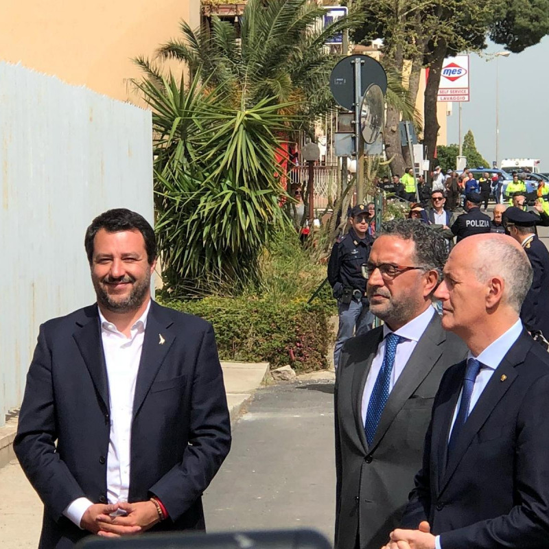 Salvini a Corleone con il capo della polizia Franco Gabrielli e il questore di Palermo Renato Cortese