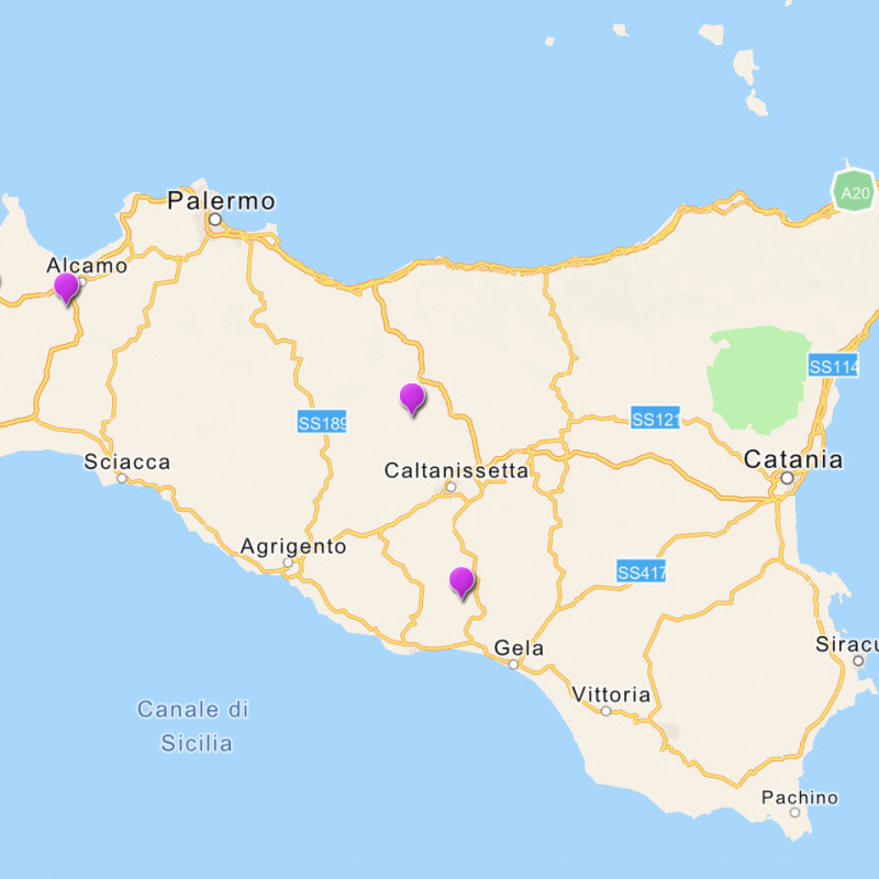 La mappa dei luoghi individuati in Sicilia