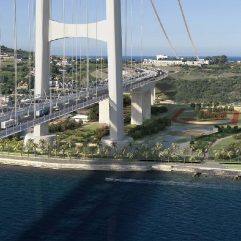 Una elaborazione grafica del progetto del ponte sullo Stretto di Messina