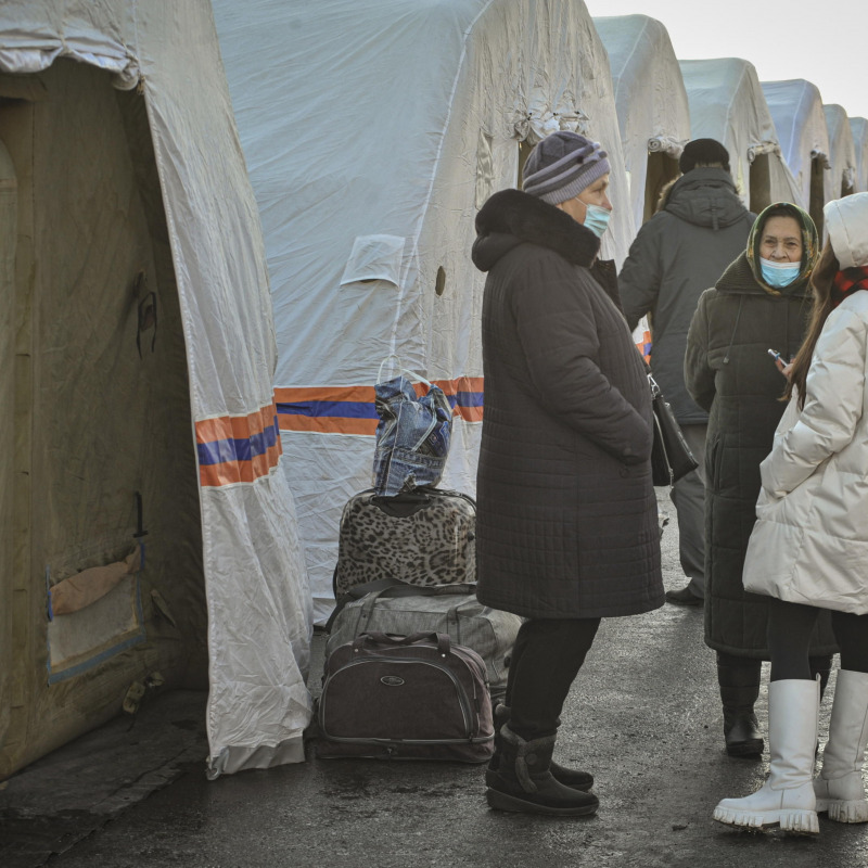 epa09771569 Local residents of the self-proclaimed Donetsk People's Republic are placed in tents in the refugee camp in Rostov on Don, Rostov region, Russia, 19 February 2022. The head of the self-proclaimed Donetsk People's Republic Denis Pushilin announced a general mobilization. The OSCE Special Monitoring Mission has recorded a sharp increase in the intensity of shelling in the Donbass in recent days. Against the backdrop of rising tensions in the region, the authorities of the DPR and LPR announced the evacuation of women and children to the Rostov region of the Russia. EPA/ARKADY BUDNITSKY