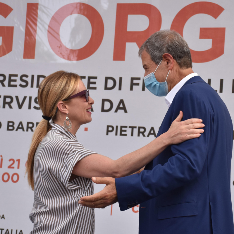 La leader di FDI Giorgia Meloni e il presidente Nello Musumeci