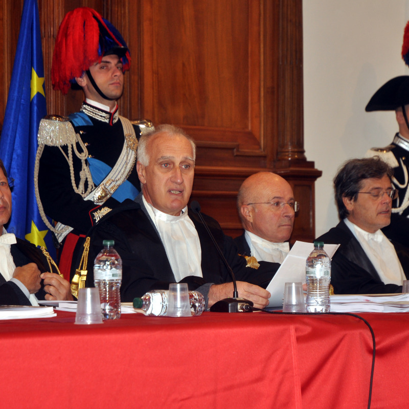 La Corte dei Conti all'udienza per il giudizio di parifica: al centro il presidente Salvatore Pilato (foto Fucarini)