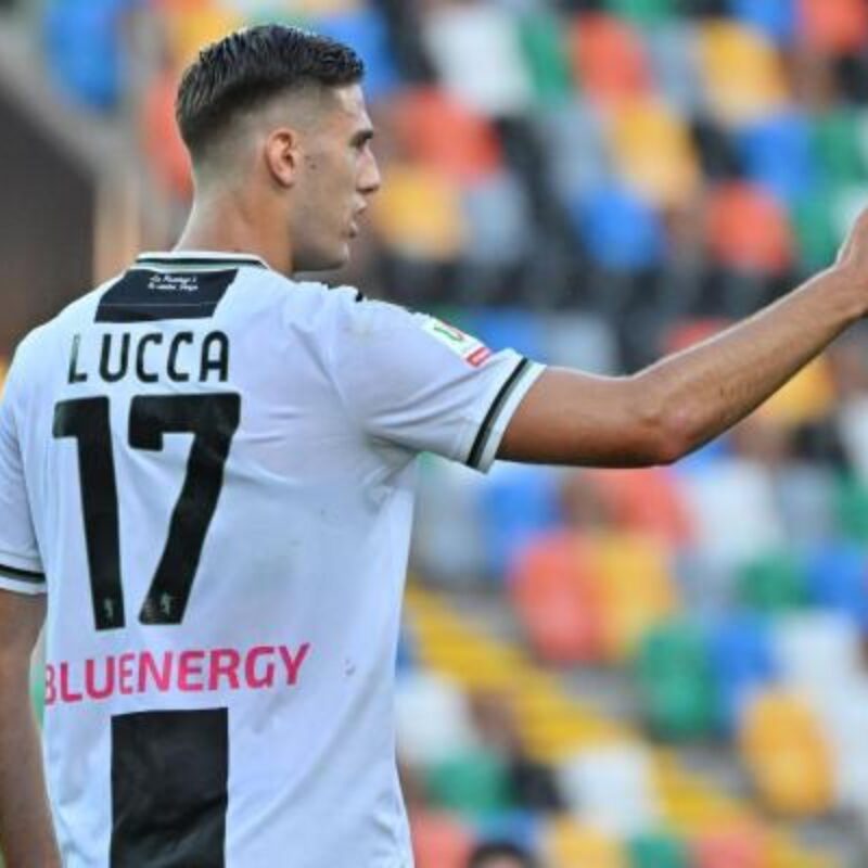 Lorenzo Lucca subito in gol al debutto con la maglia dell'Udinese (foto dal sito dell'Udinese)