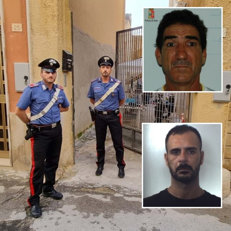 I carabinieri sul luogo del delitto. Nel riquadro Antonino Titone (la vittima)