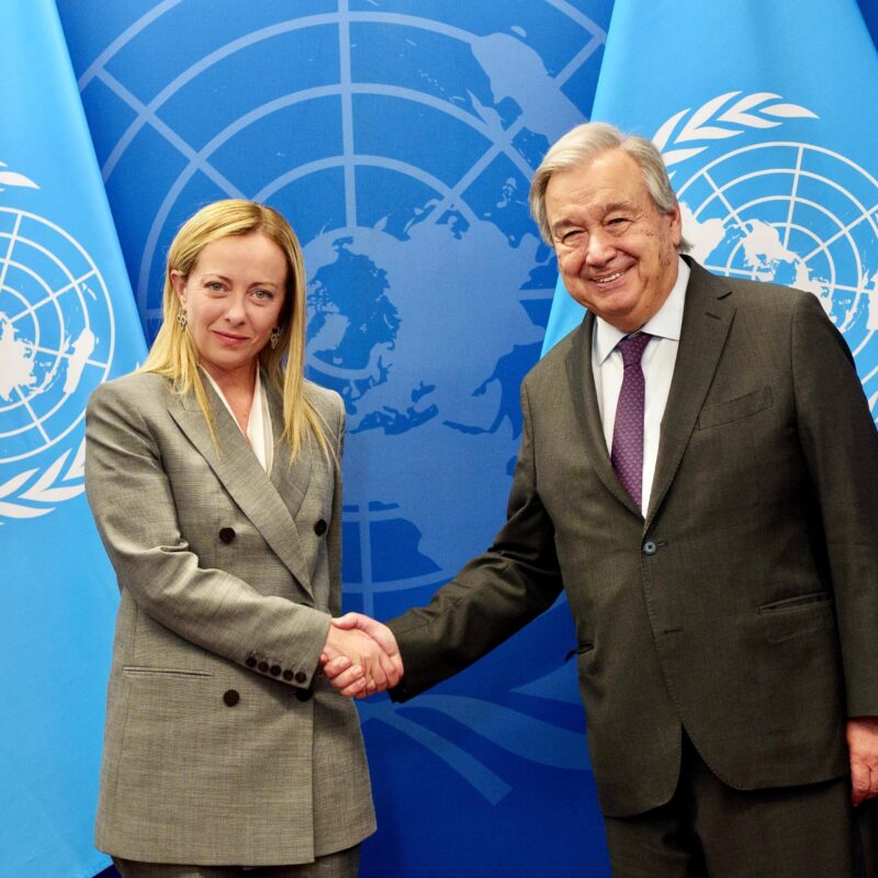 Giorgia Meloni con il segretario generale dell'Onu Antonio Guterres