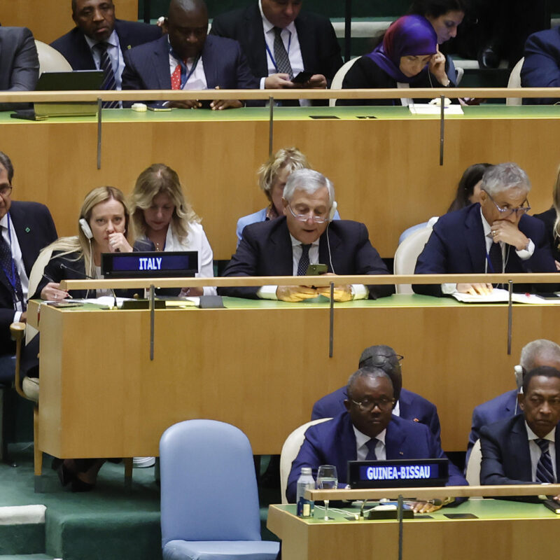 Giorgia Meloni e Antonio Tajani all'Assemblea Generale dell'Onu (foto Vincenzo Livieri/Ansa)
