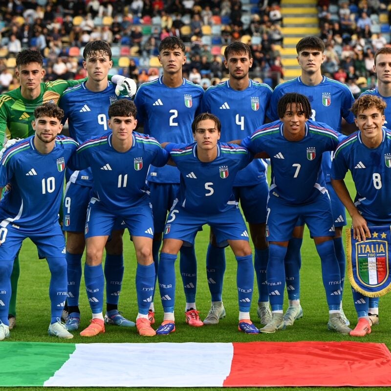 FROSINONE, ITALY - OCTOBER 10: Italy U20 team posing beforeg the Elite League match between Italy U20 and England U20 at Stadio Benito Stirpe on October 10, 2024 in Frosinone, Italy. (Photo by FIGC/FIGC via Getty Images)