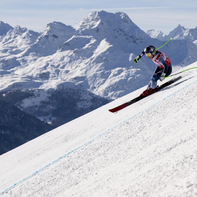 epa11018616 Sofia Goggia of Italy in action during the Women Downhill race of the FIS Alpine Skiing World Cup in St. Moritz, Switzerland, 09 December 2023. EPA/JEAN-CHRISTOPHE BOTT