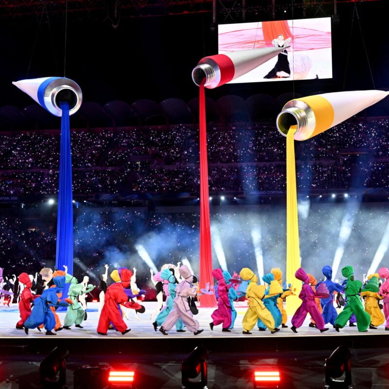 epa12710099 Dancers perform during the Opening Ceremony at the Milano Cortina 2026 Winter Olympic Games at the San Siro Stadium, in Milan, Italy, 06 February 2026. EPA/PETER KNEFFEL / POOL